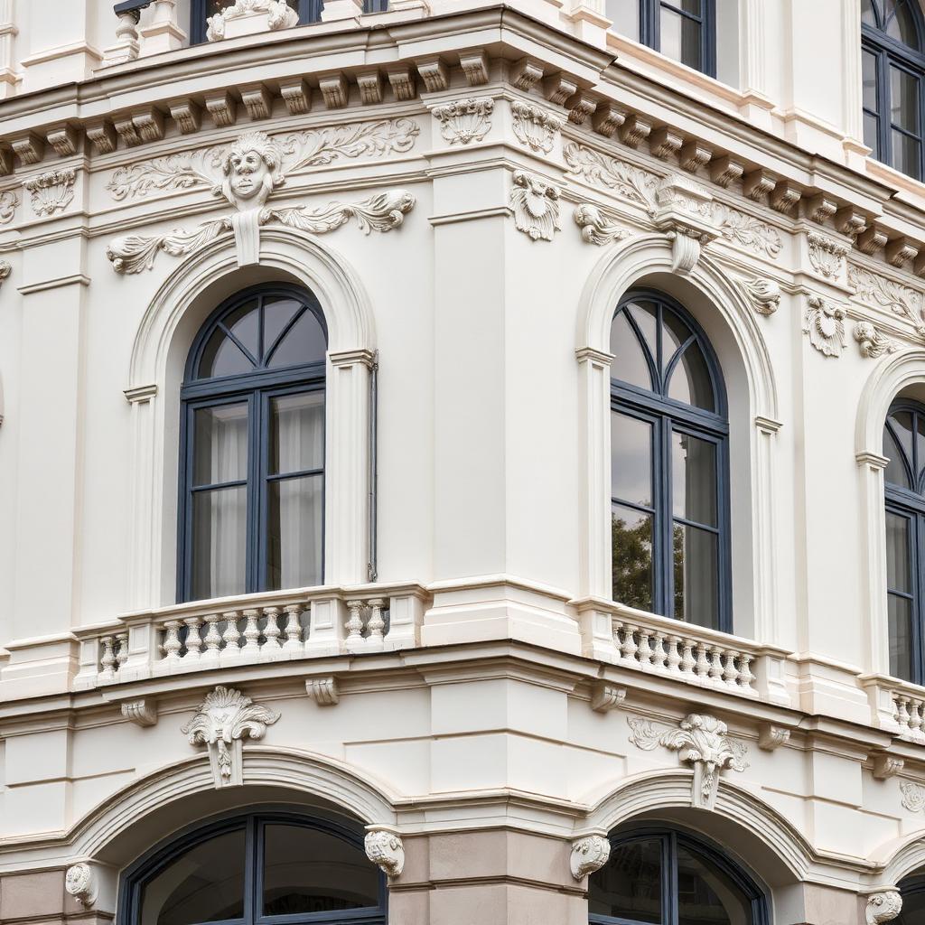 Restaurierte Gründerzeit-Fassade mit Stuckornamenten in Wien